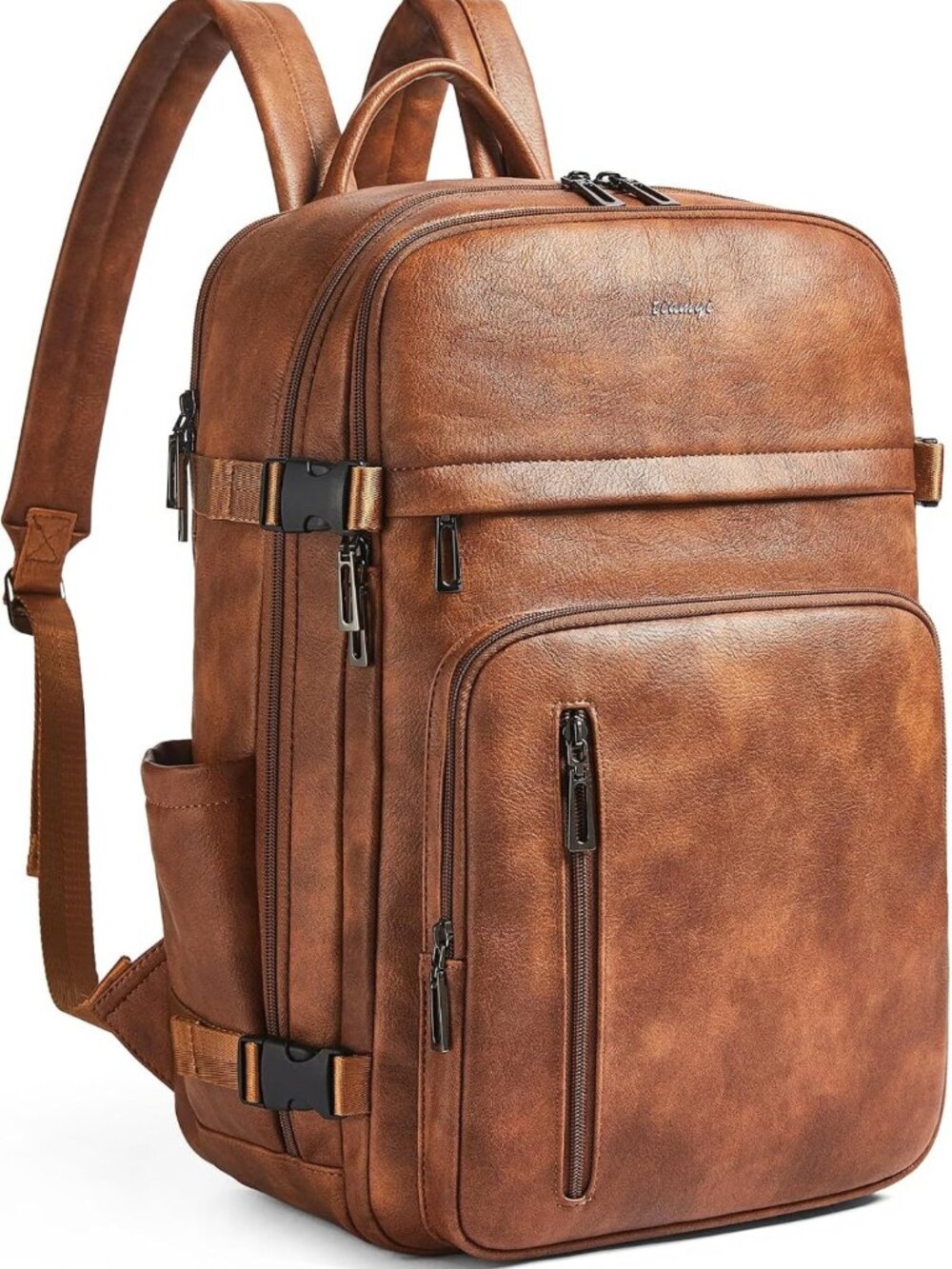 Stylish Vegan Leather Backpack for 17" Laptop, Travel-Friendly Lay-Flat Design